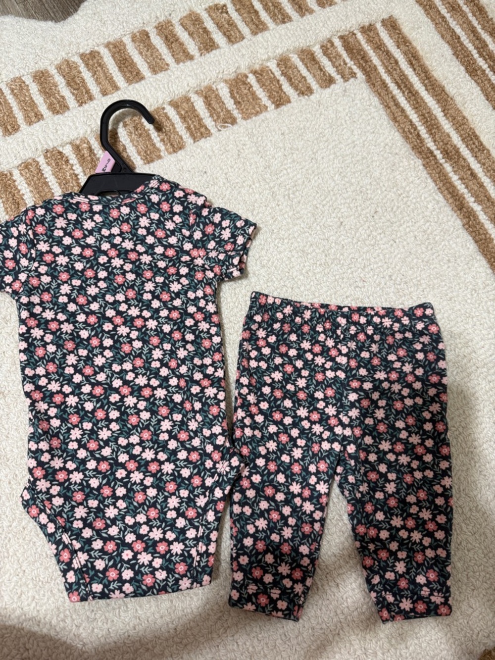 Carter's Black and Pink Floral Bodysuit & Leggings Set 0-3M NWOT - Picture 2 of 2